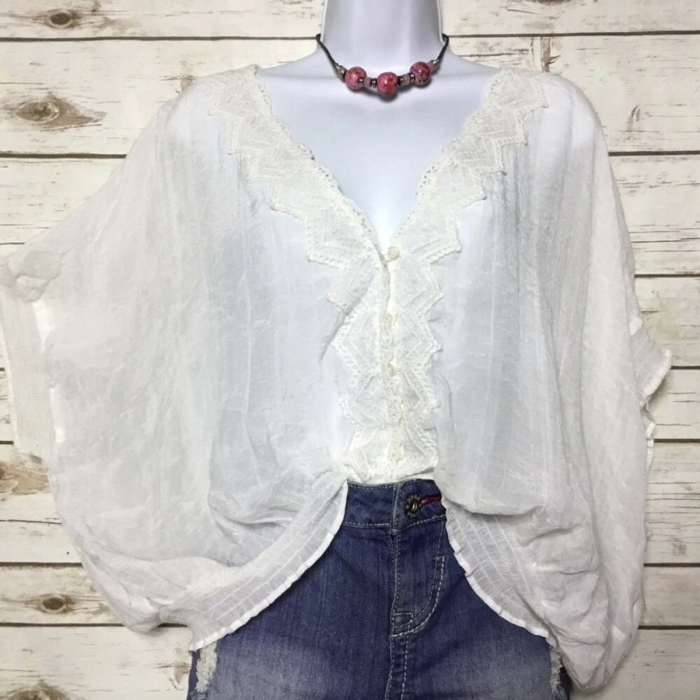 Pageboy White Sheer Peasant Festival BOHO Top